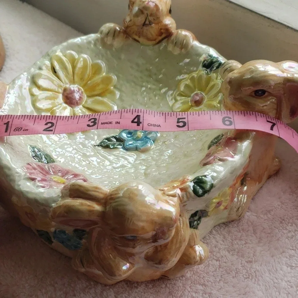 Pretty Petals Pearlized Bunny Ceramic Bowl/Planter